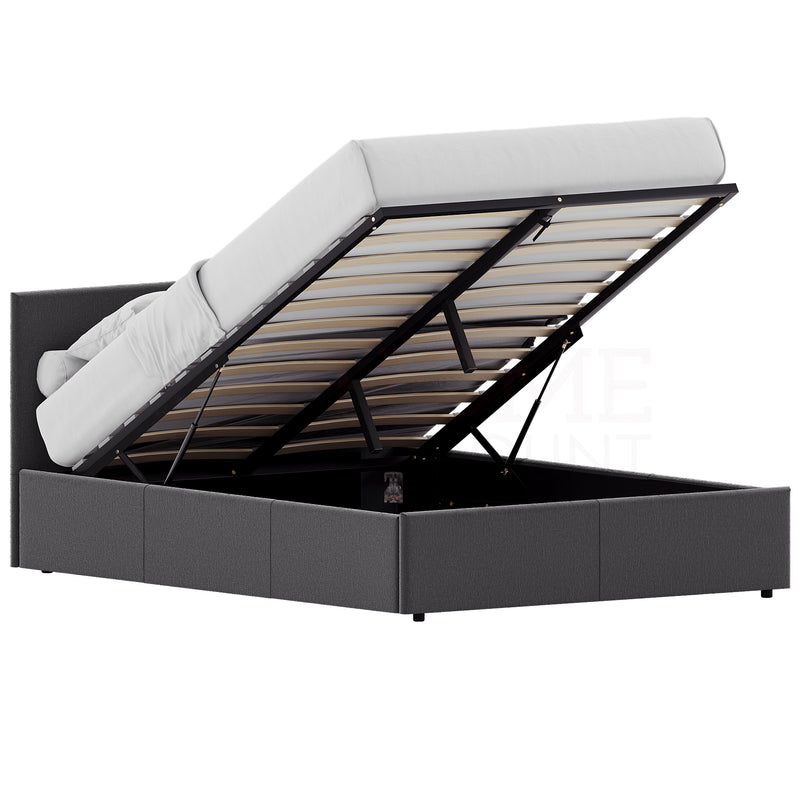 Veronica Double Linen Ottoman Bed, Dark Grey