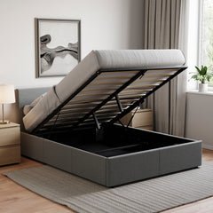 Veronica Double Linen Ottoman Bed, Light Grey