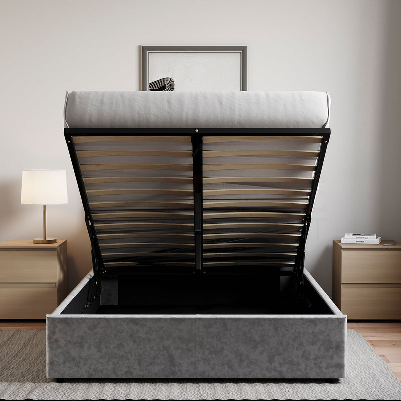 Veronica King Size Velvet Ottoman Bed, Silver