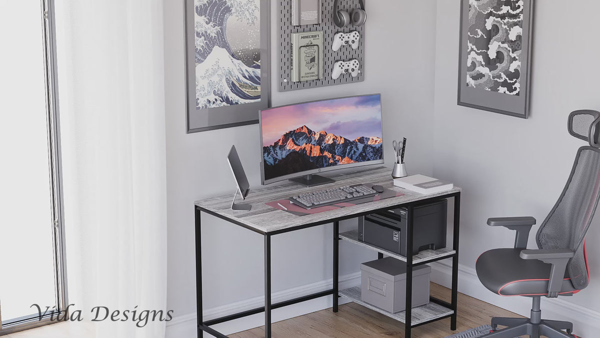 Brooklyn Desk with 2 Shelves - Grey