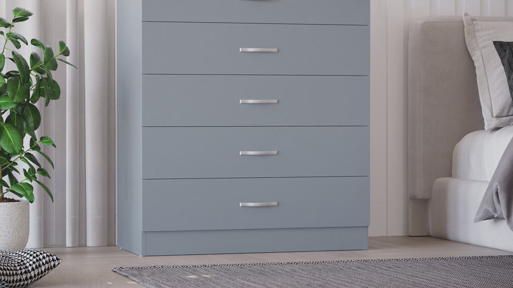 Riano 5 Drawer Chest Grey Bedroom Storage Unit
