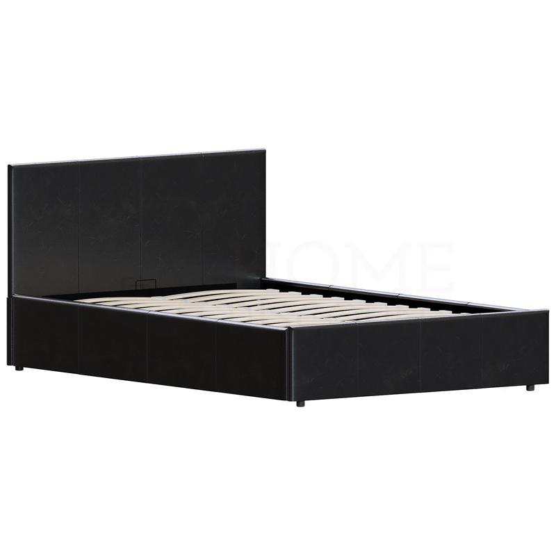 Lisbon Small Double Ottoman Faux Leather Bed, Black