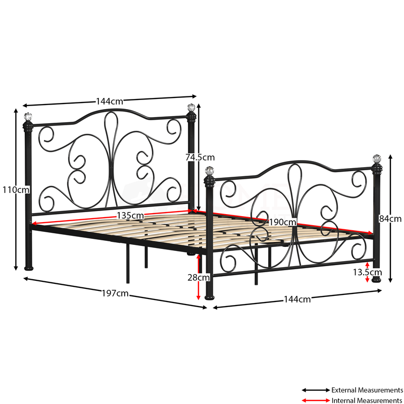 Chicago Double Metal Bed, Black