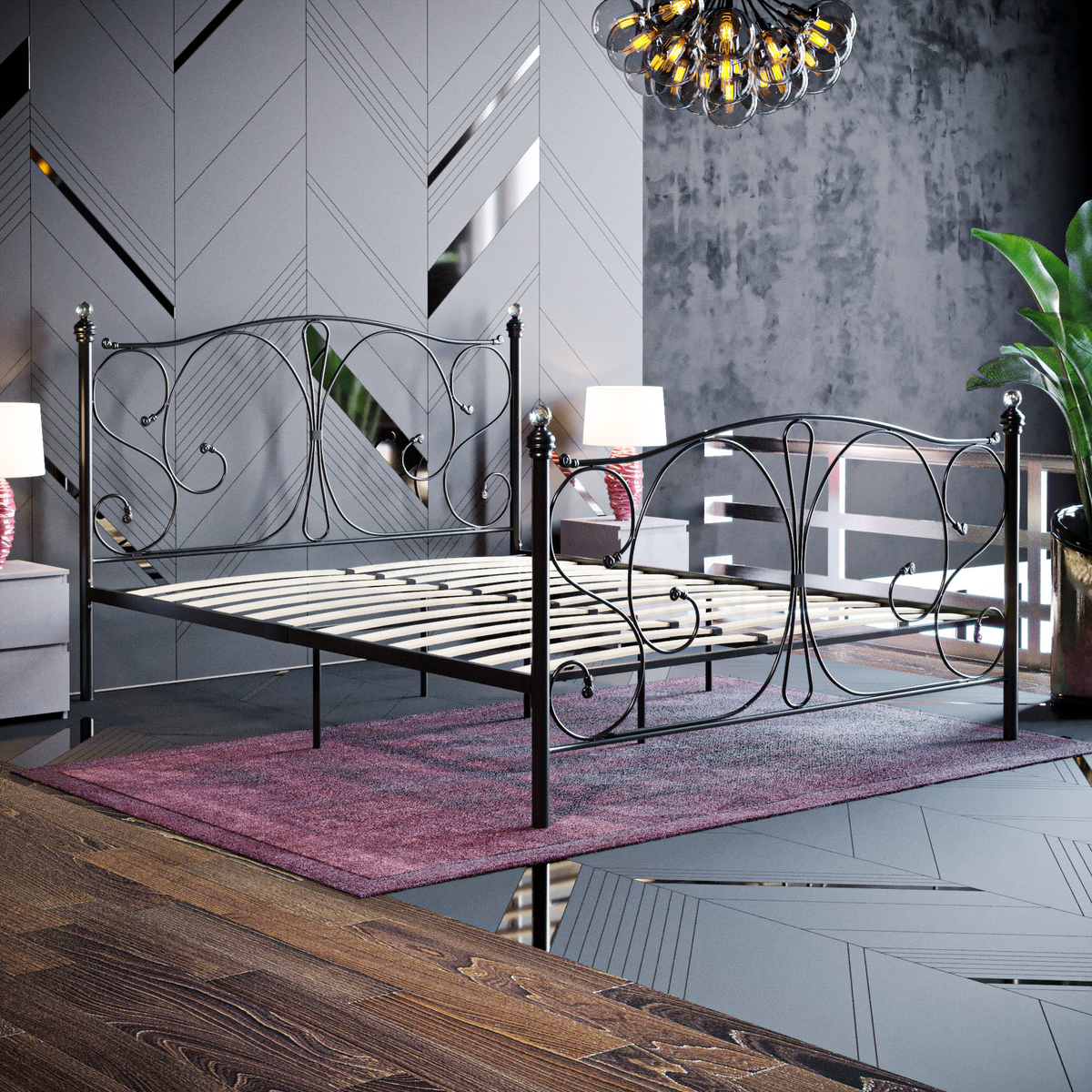 Barcelona King Size Metal Bed - Black