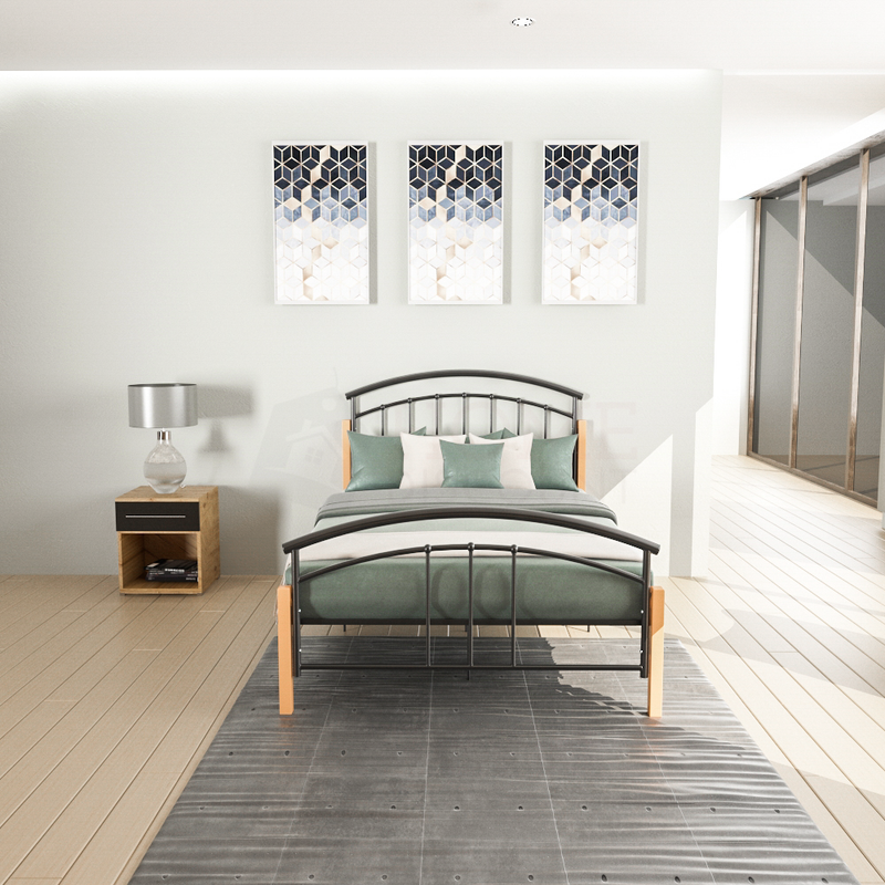 Vida Designs Venice Small Double Metal & Wood Bed, Black