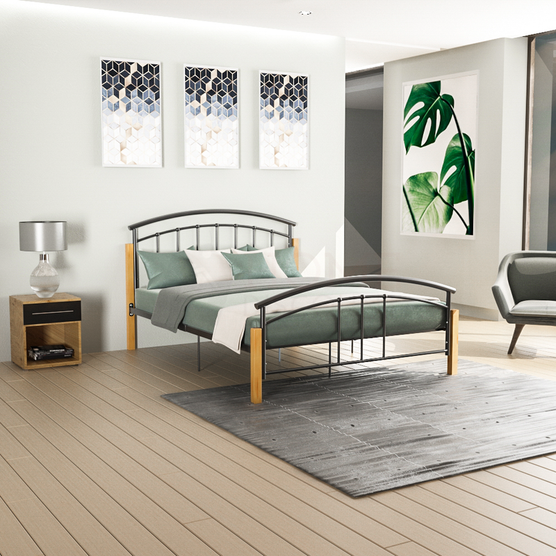 Vida Designs Venice King Size Metal & Wood Bed, Black