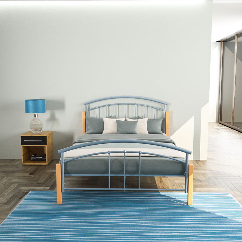 Vida Designs Venice Small Double Metal & Wood Bed, Silver