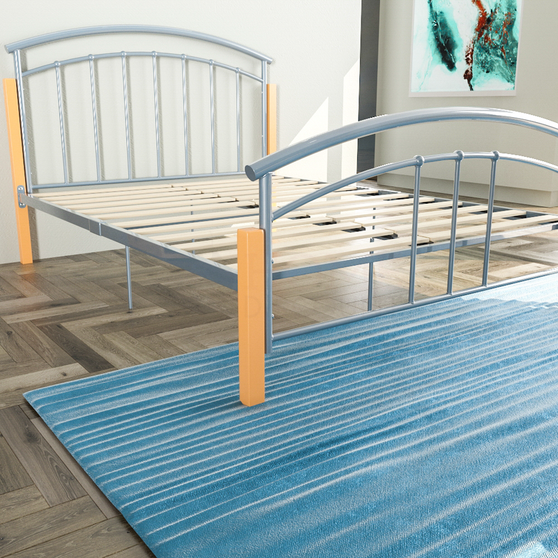 Vida Designs Venice Double Metal & Wood Bed, Silver