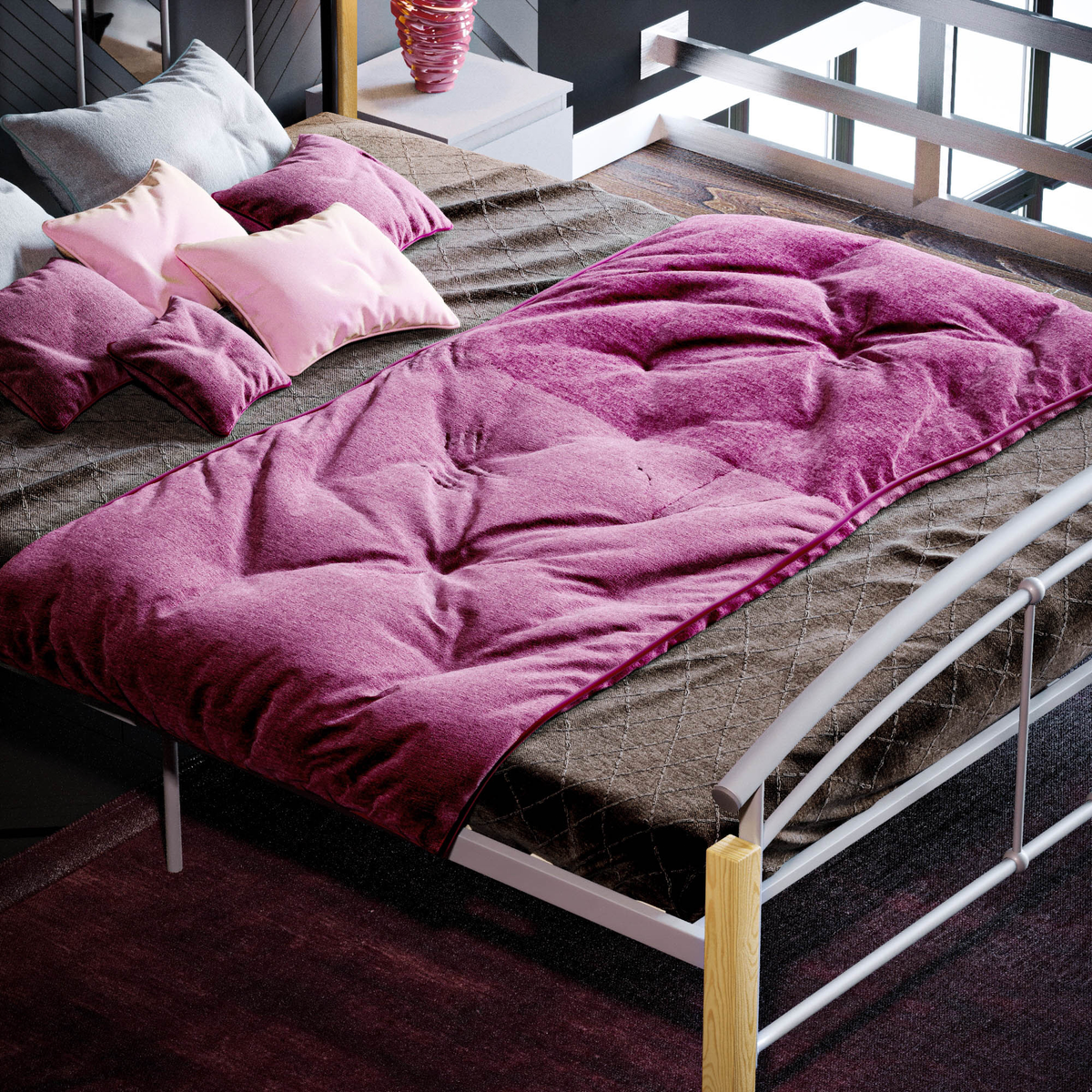 Venice King Size Metal & Wood Bed, Silver