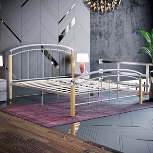 Venice King Size Metal & Wood Bed, Silver
