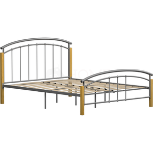 Venice King Size Metal & Wood Bed, Silver
