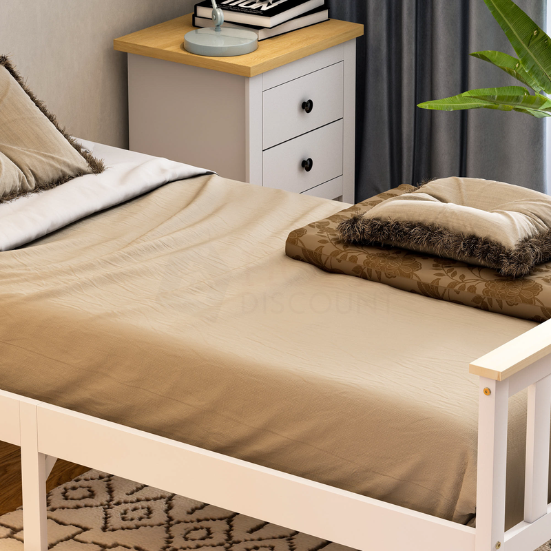 Milan Single Wooden Bed, High Foot, White & Pine
