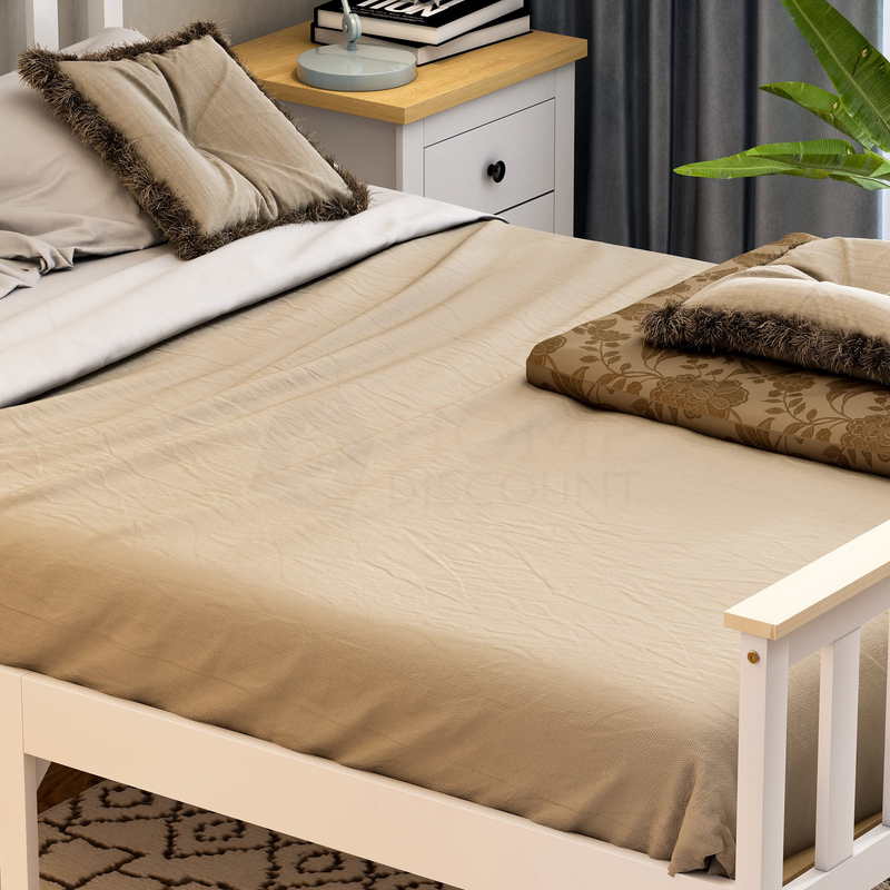 Milan Double Wooden Bed, High Foot, White & Pine