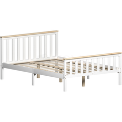 Milan Double Wooden Bed, High Foot, White & Pine
