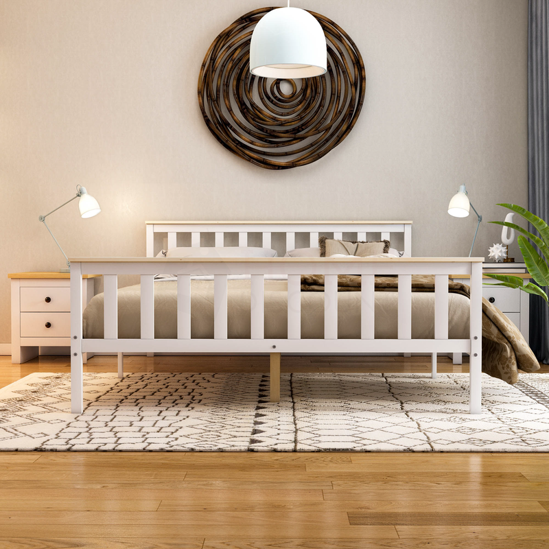 Milan King Size Wooden Bed, High Foot, White & Pine