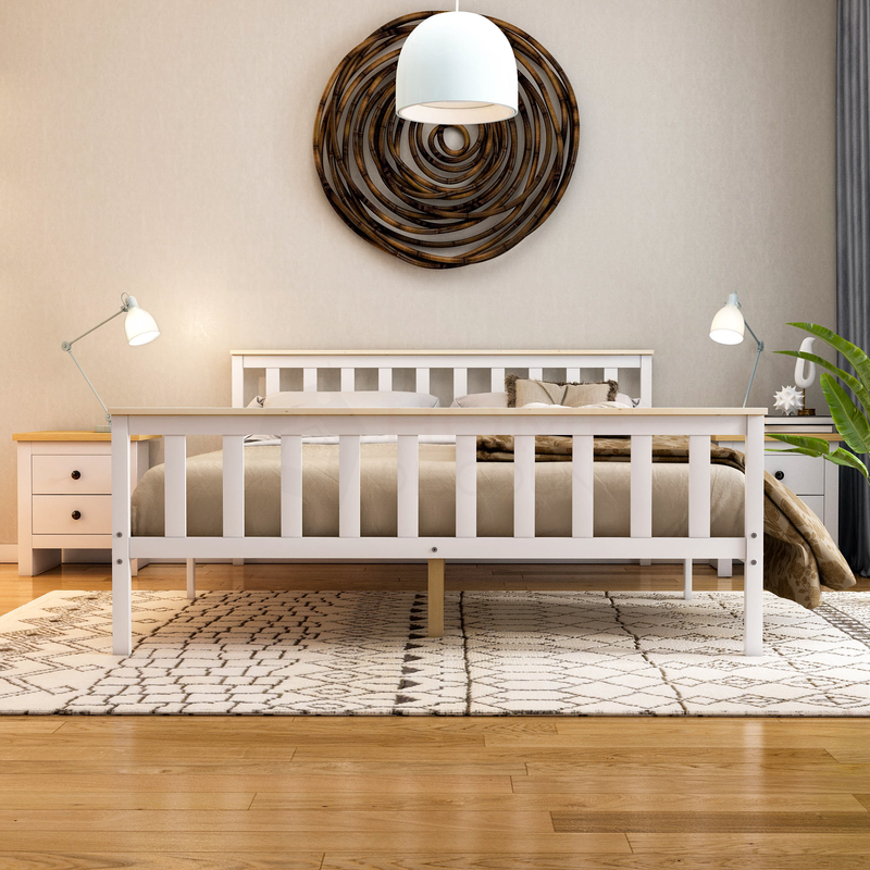 Milan King Size Wooden Bed, High Foot - White & Pine