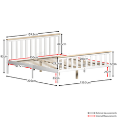 Milan King Size Wooden Bed, High Foot - White & Pine