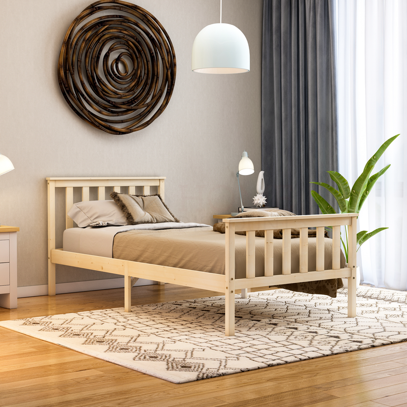 Milan Single Wooden Bed, High Foot, Pine