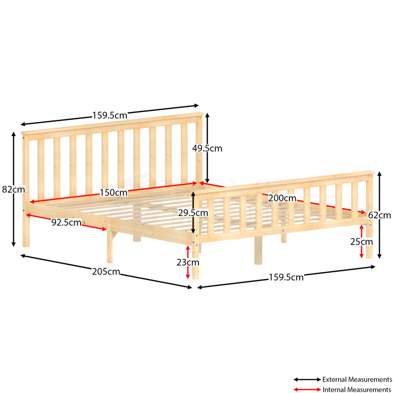 Milan King Size Wooden Bed, High Foot - Pine