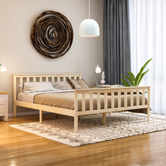 Milan King Size Wooden Bed, High Foot - Pine