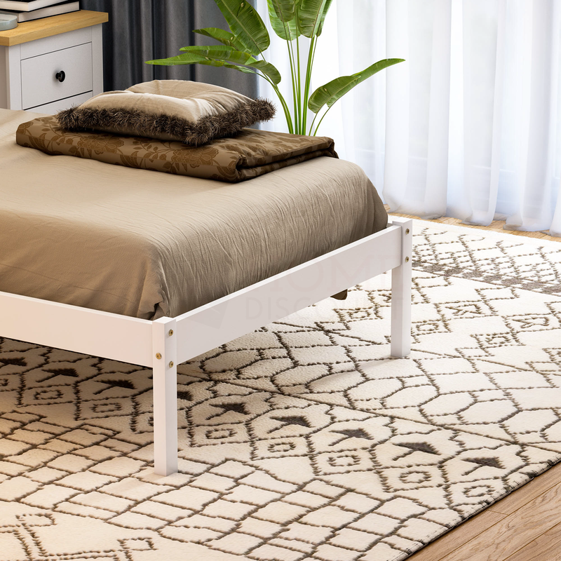 Milan Single Wooden Bed, Low Foot, White