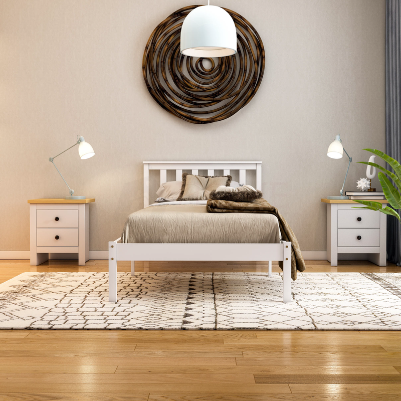 Milan Single Wooden Bed, Low Foot, White