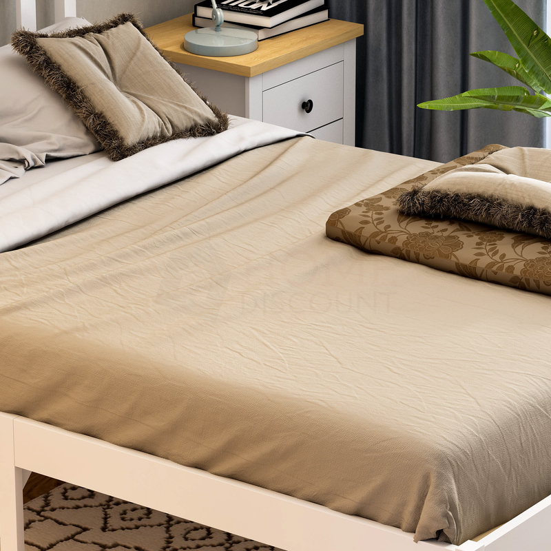 Milan Double Wooden Bed, Low Foot, White