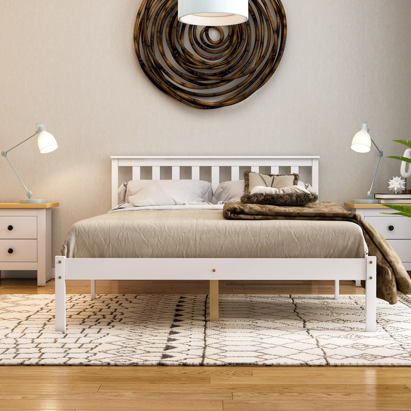 Milan Double Wooden Bed, Low Foot, White