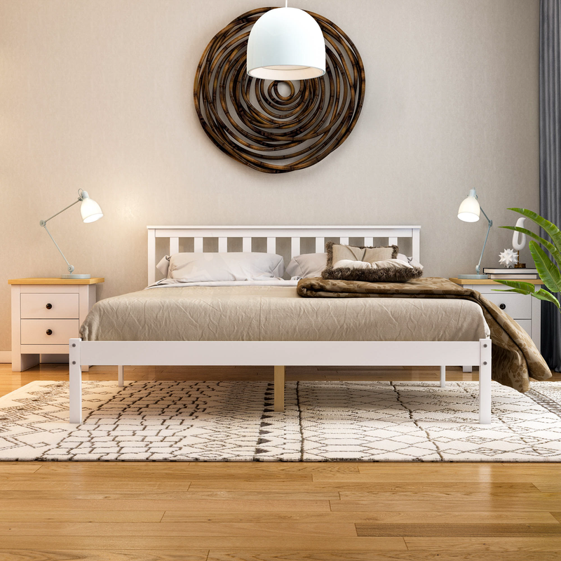 Milan King Size Wooden Bed, Low Foot, White
