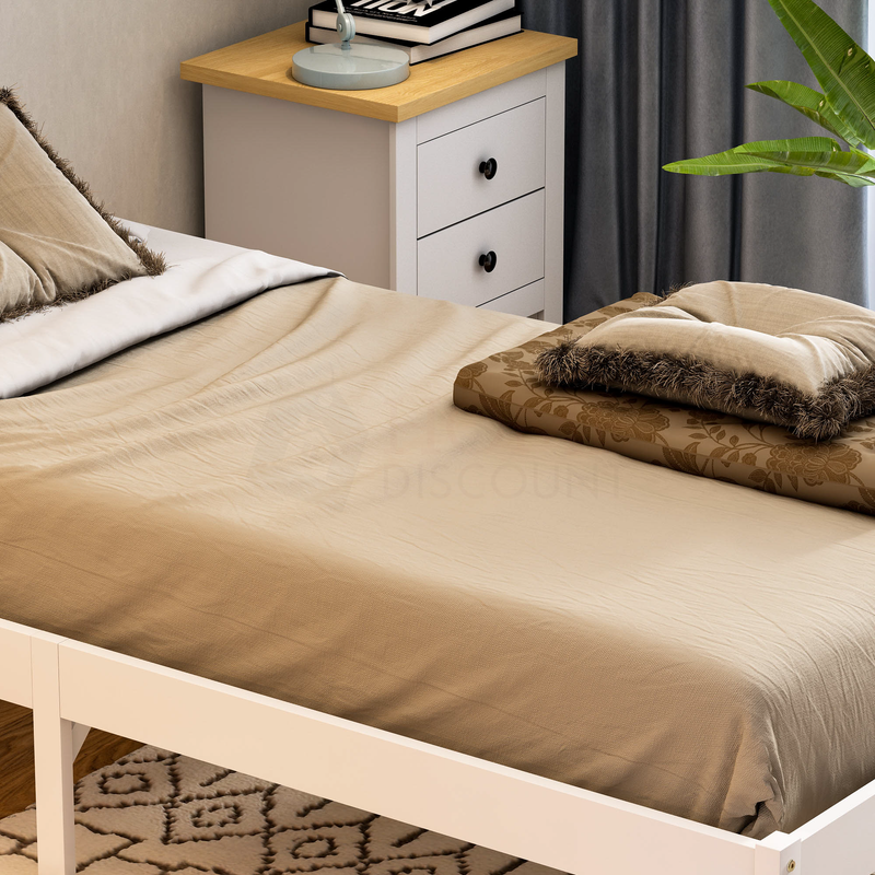Milan Single Wooden Bed, Low Foot, White & Pine