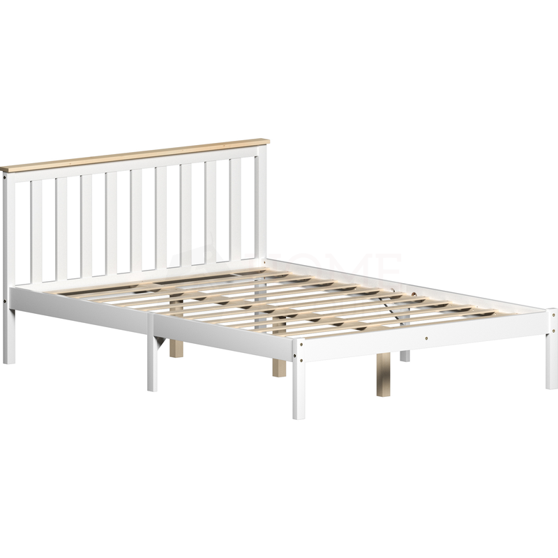 Milan Double Wooden Bed, Low Foot, White & Pine