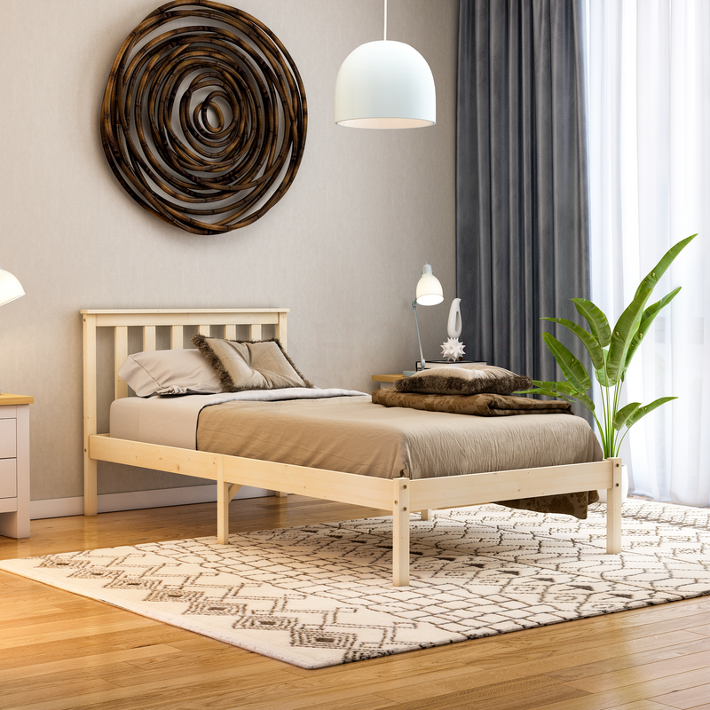 Milan Single Wooden Bed, Low Foot, Pine