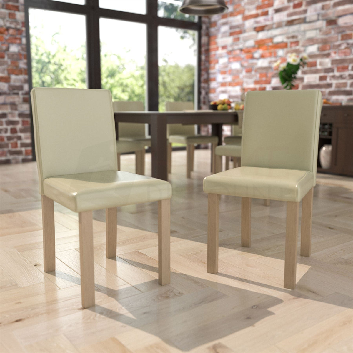 Canterbury Set Of 2 PU Dining Chairs - Cream & Oak