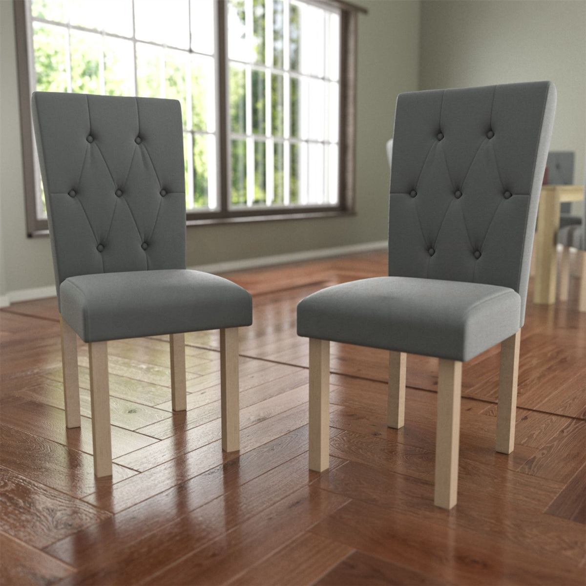 Horton Set Of 2 Fabric Dining Chairs - Grey & Oak