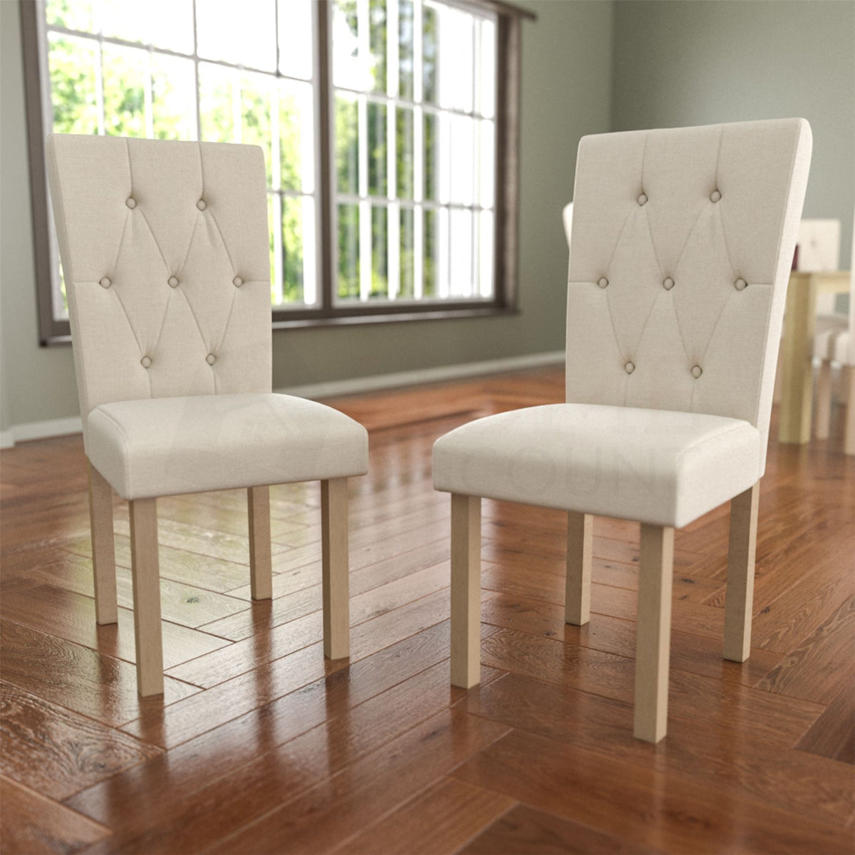 Horton Set Of 2 Fabric Dining Chairs - Cream & Oak