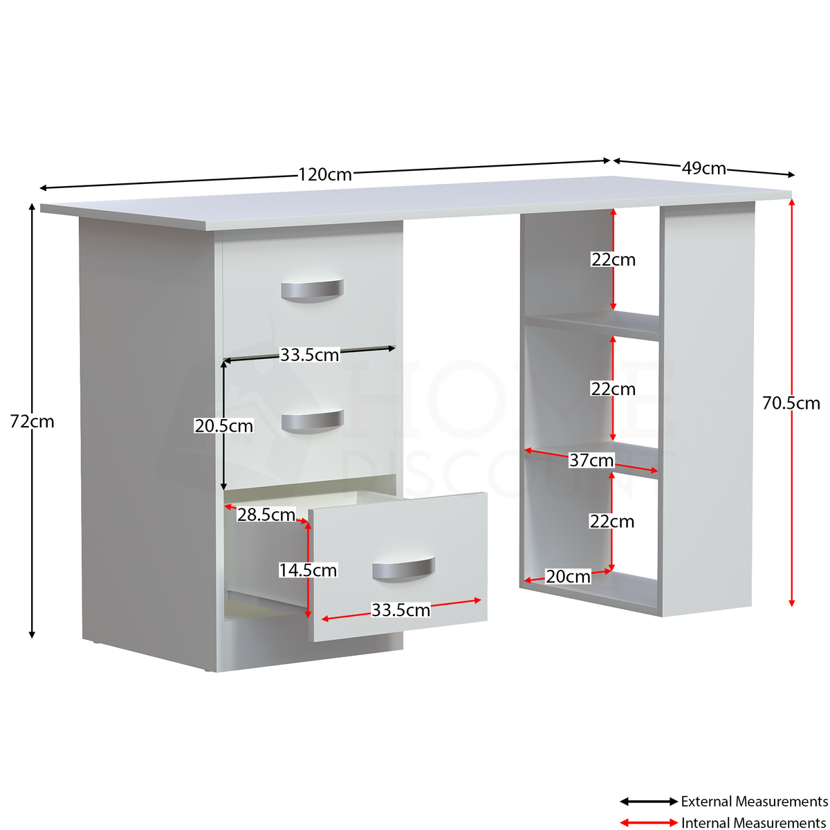 Mason 3-Drawer Computer Desk - White