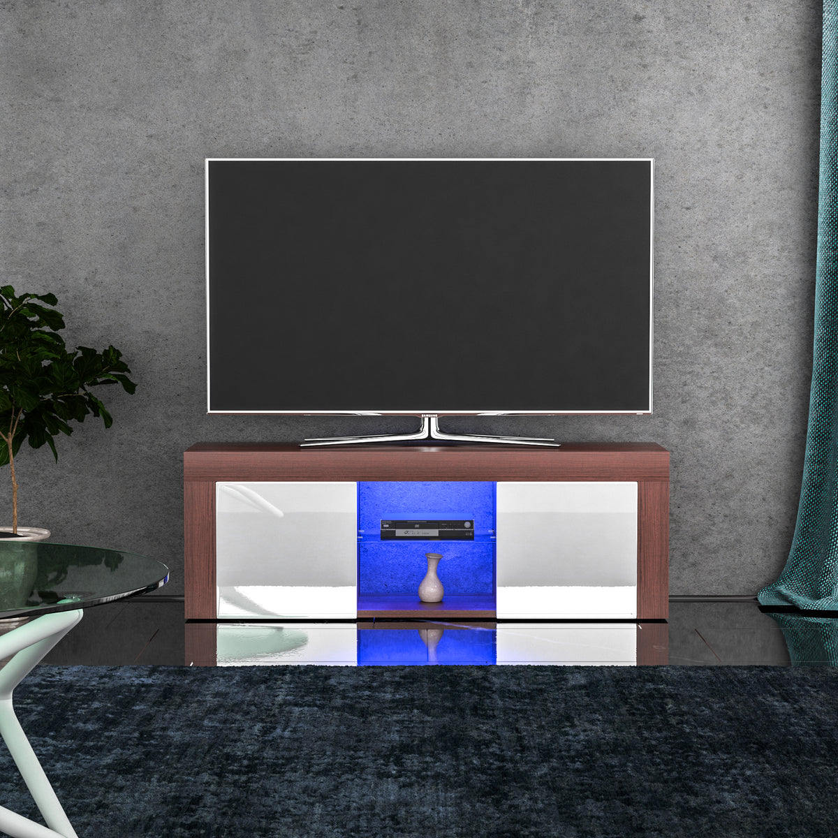 Eclipse 2-Door LED TV Unit - Walnut & White