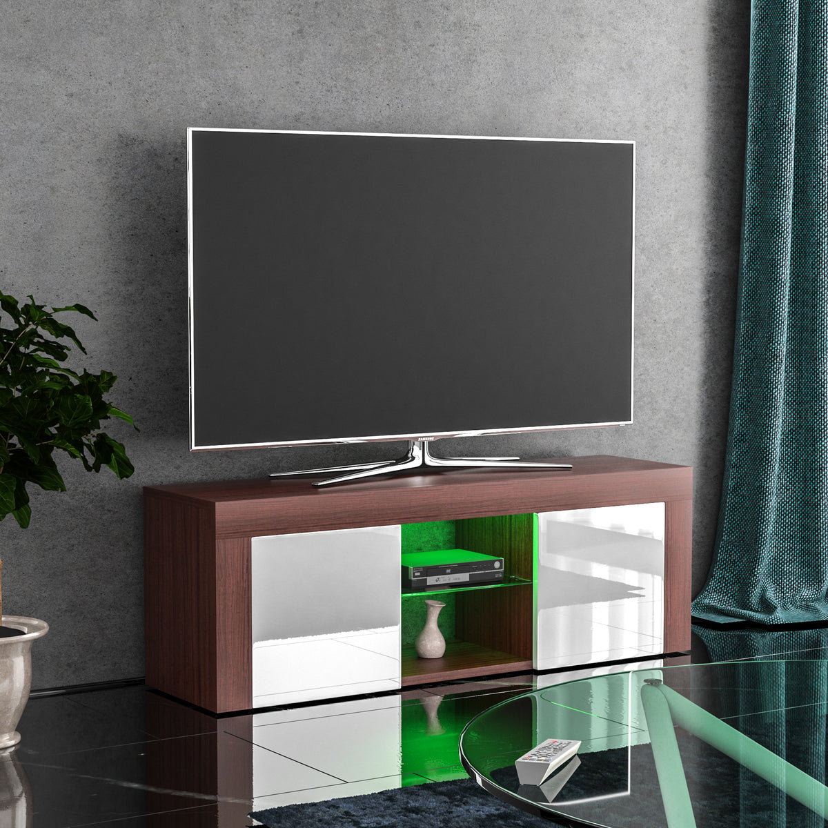 Eclipse 2-Door LED TV Unit - Walnut & White