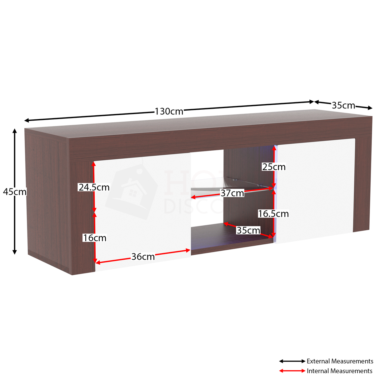 Eclipse 2-Door LED TV Unit - Walnut & White