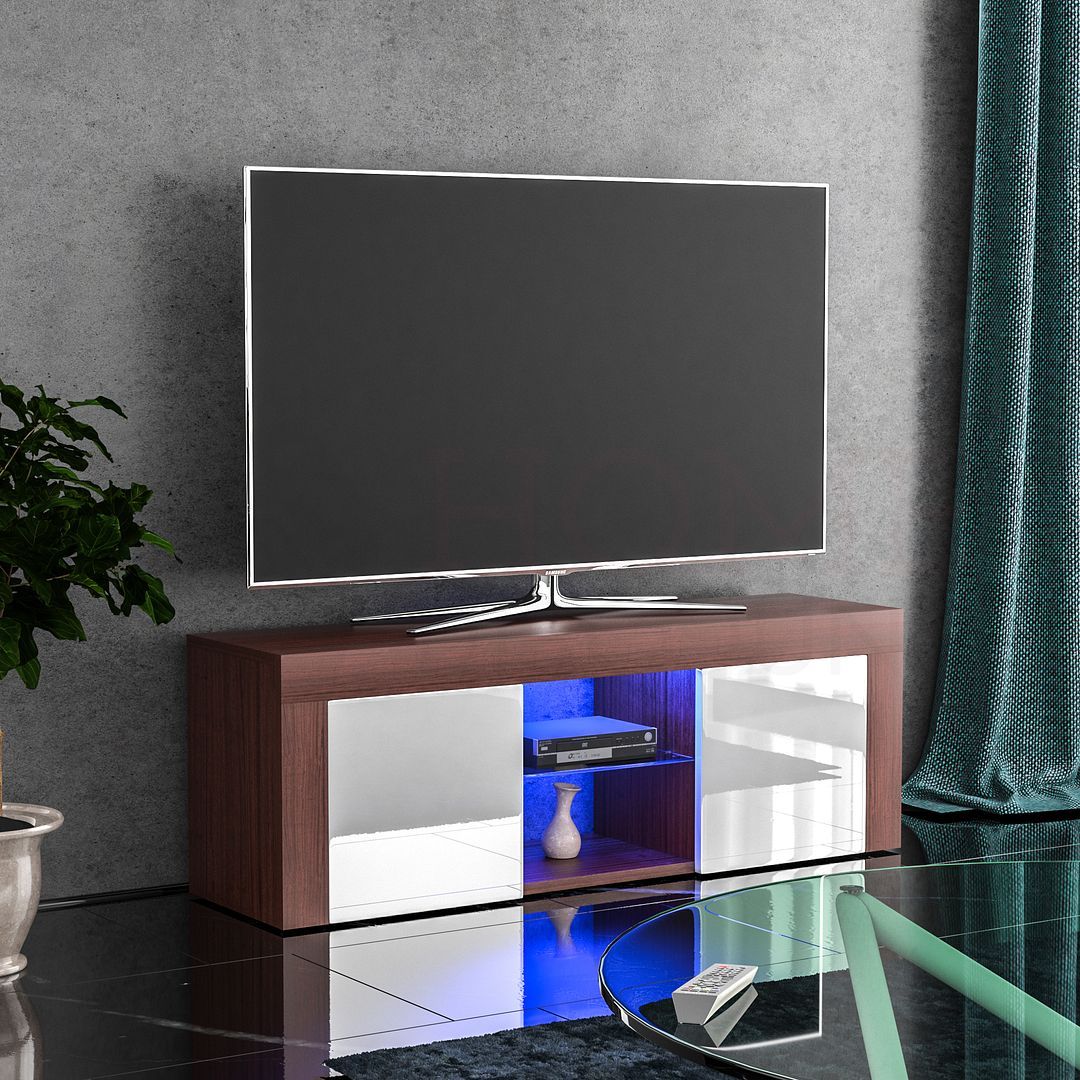 Eclipse 2-Door LED TV Unit - Walnut & White