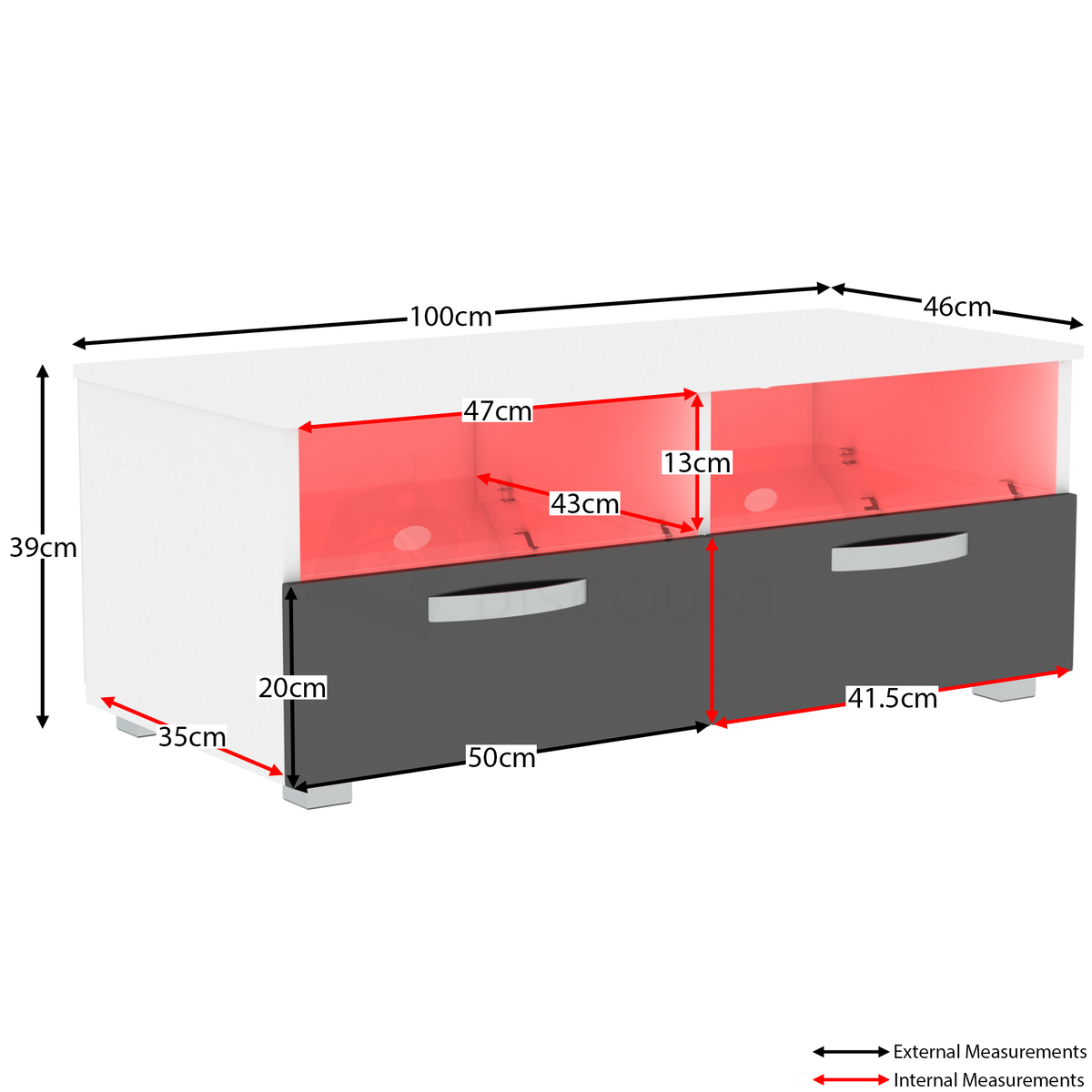 Vogue 2-Drawer LED TV Unit - White & Black