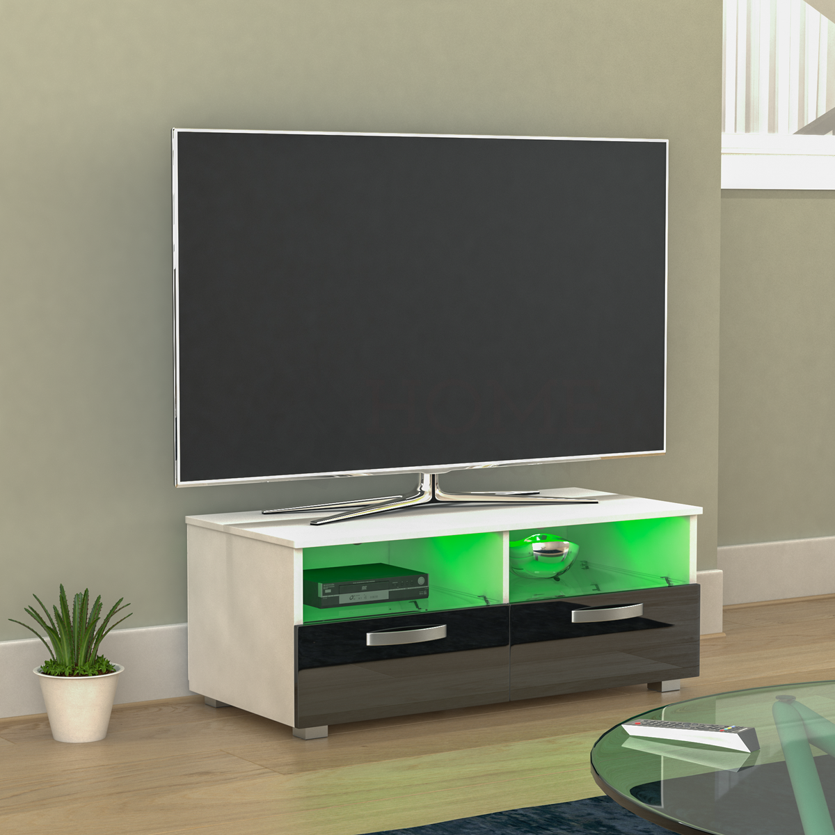 Vogue 2-Drawer LED TV Unit - White & Black
