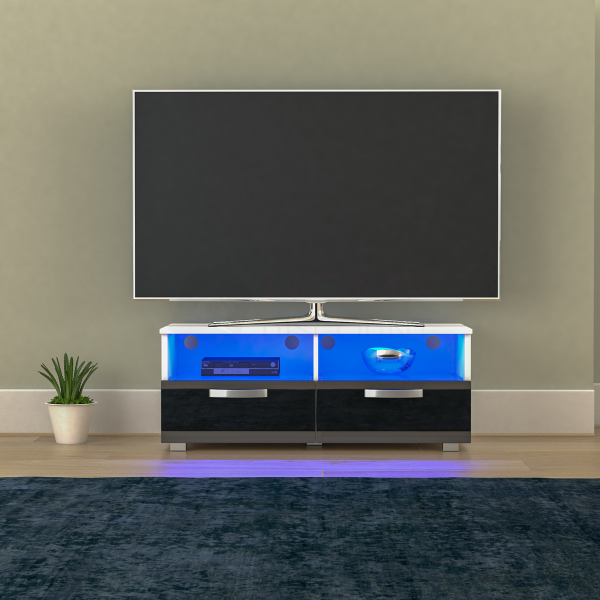 Vogue 2-Drawer LED TV Unit - White & Black