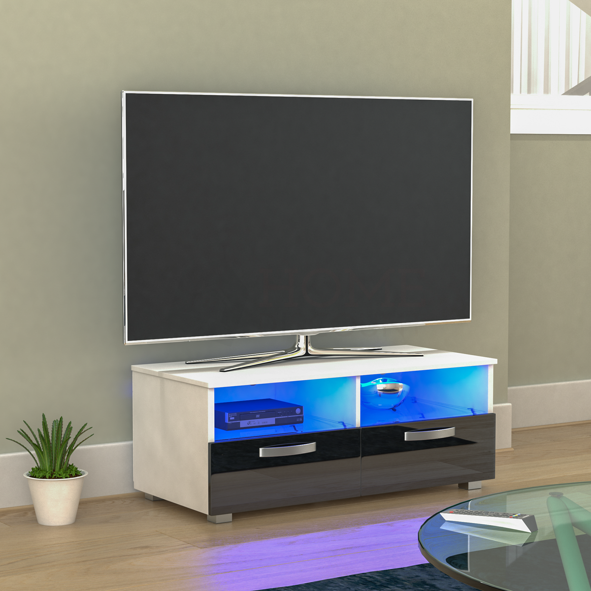 Vogue 2-Drawer LED TV Unit - White & Black