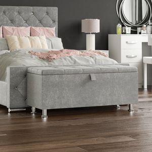 Valencia Crushed Velvet Storage Ottoman, Silver UKFR