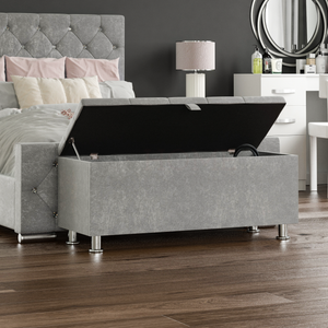 Valencia Crushed Velvet Storage Ottoman, Silver UKFR