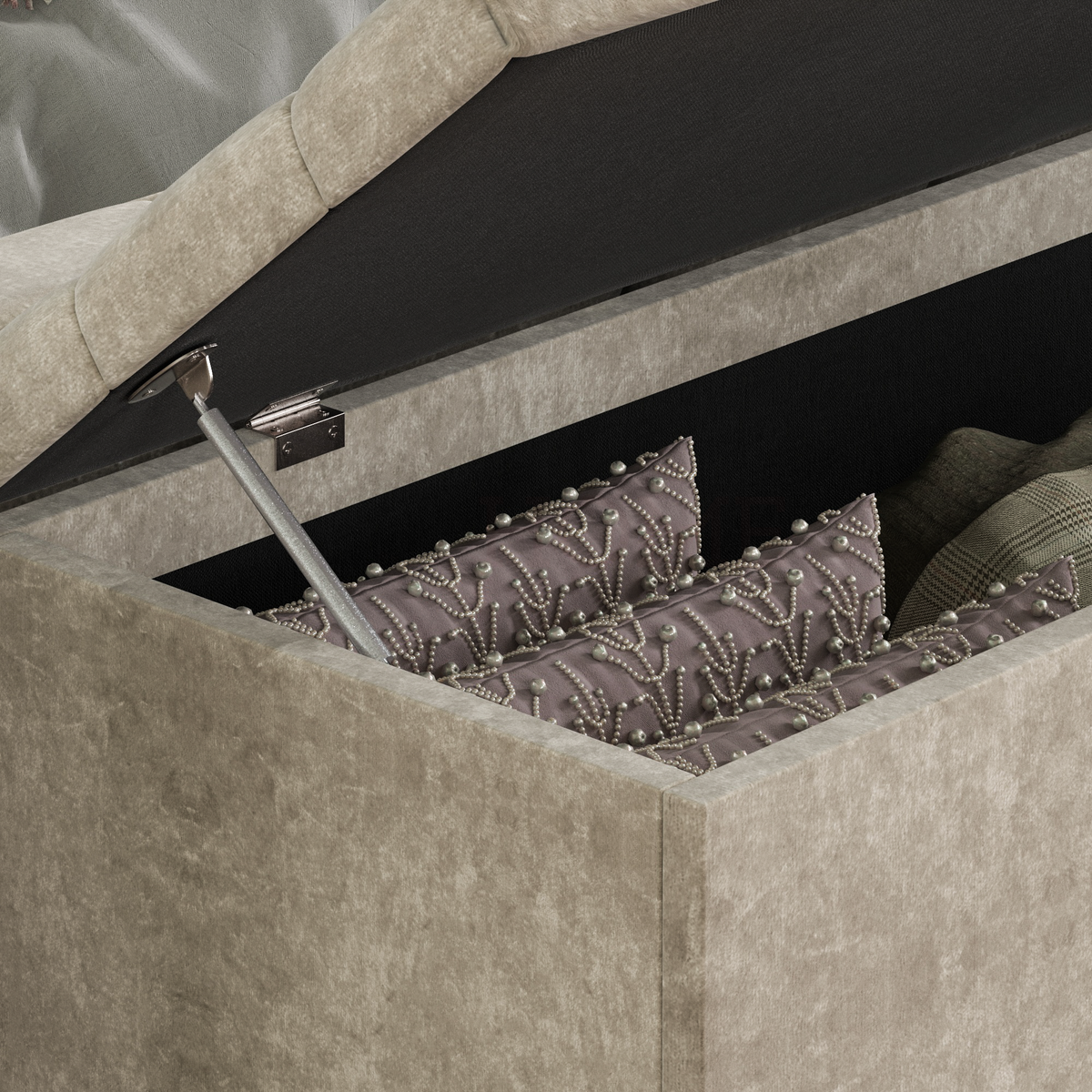 Valencia Crushed Velvet Storage Ottoman, Champagne UKFR