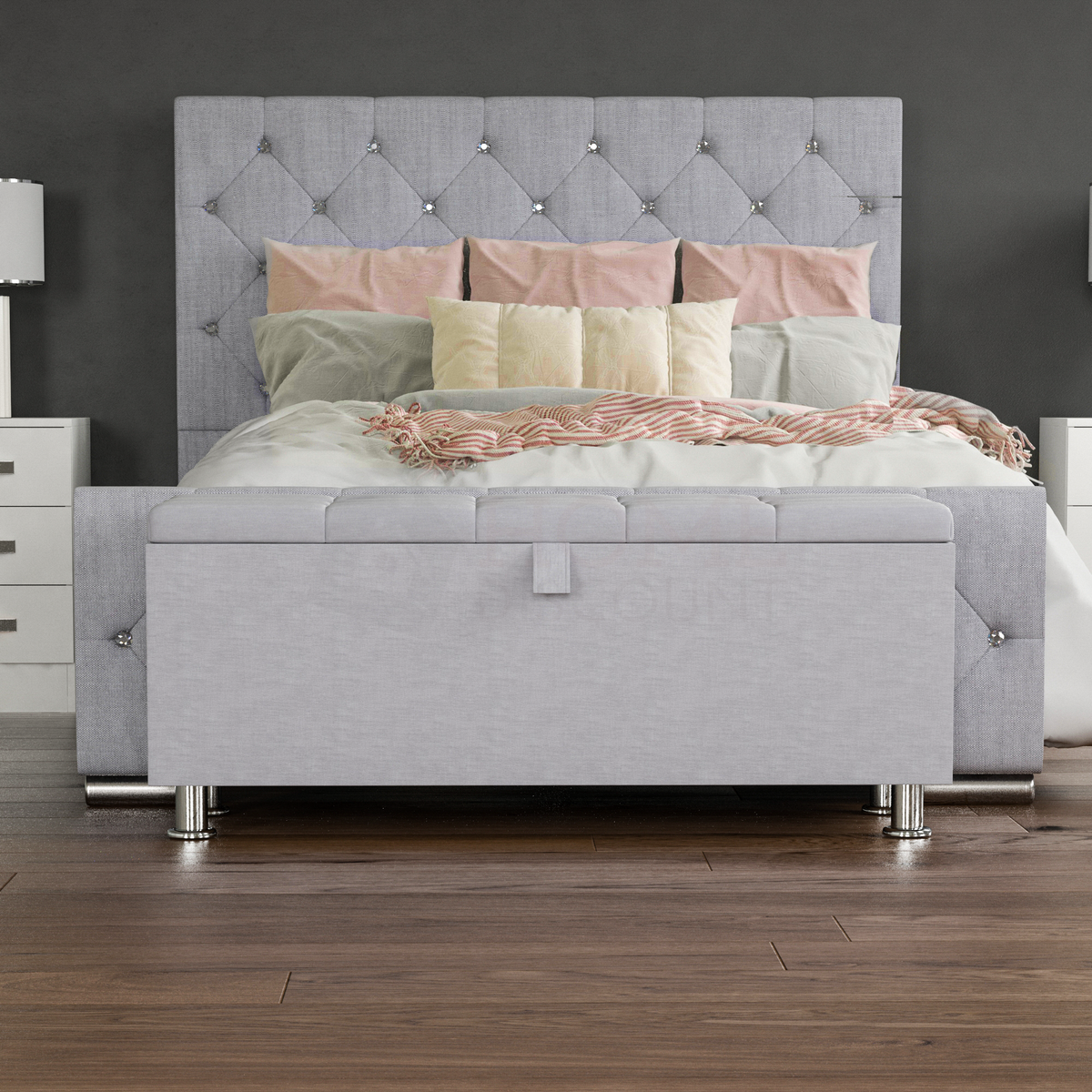 Valencia Linen Storage Ottoman, Light Grey UKFR