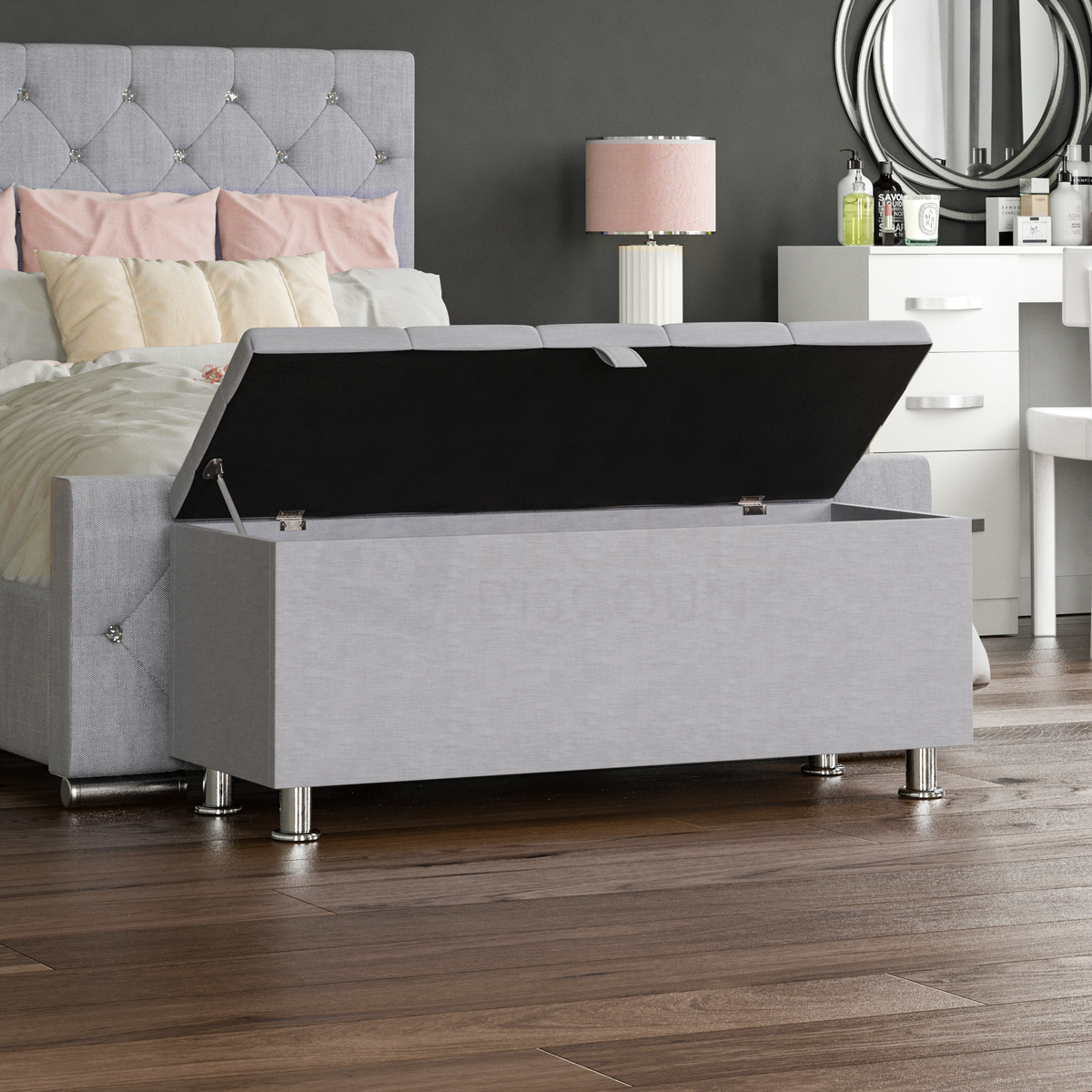 Valencia Linen Storage Ottoman, Light Grey UKFR