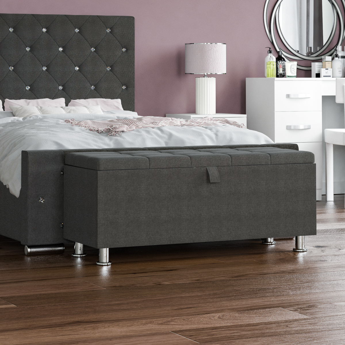 Valencia Linen Storage Ottoman, Dark Grey UKFR